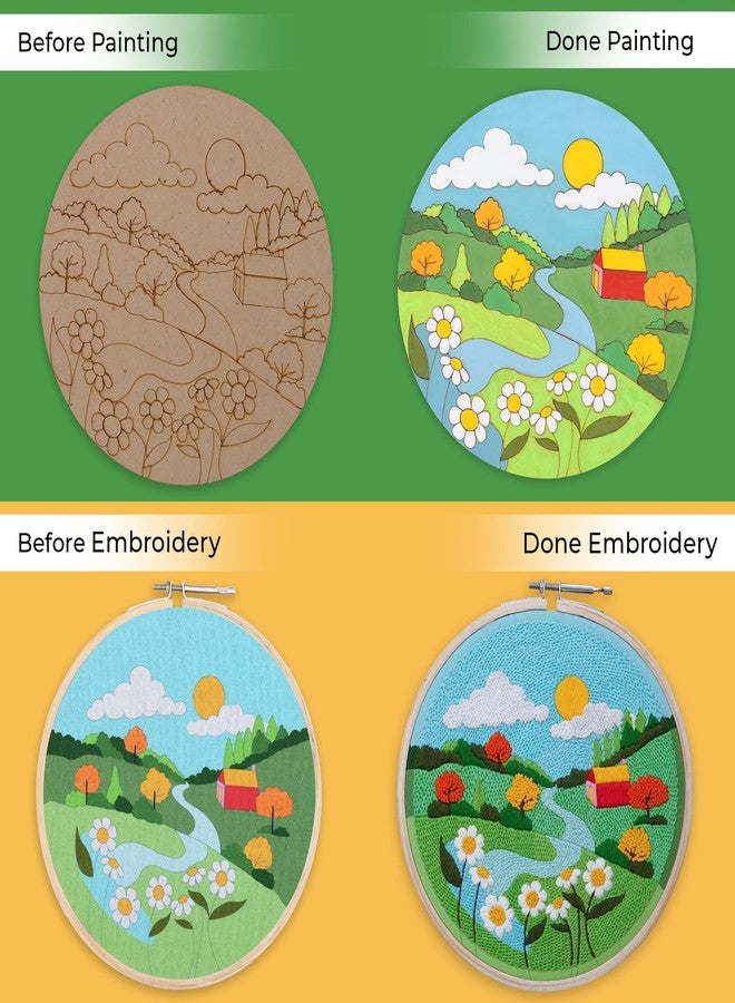 picknMAKE DIY Landscape Beginners Embroidery & MDF Painting Combo Kit | Art & Craft Kit for Adults & Kids | Includes Threads, Frame, Fabric, Needle, Colors, MDF Board & More | Ideal Gift & Hobby Kit - Image 4